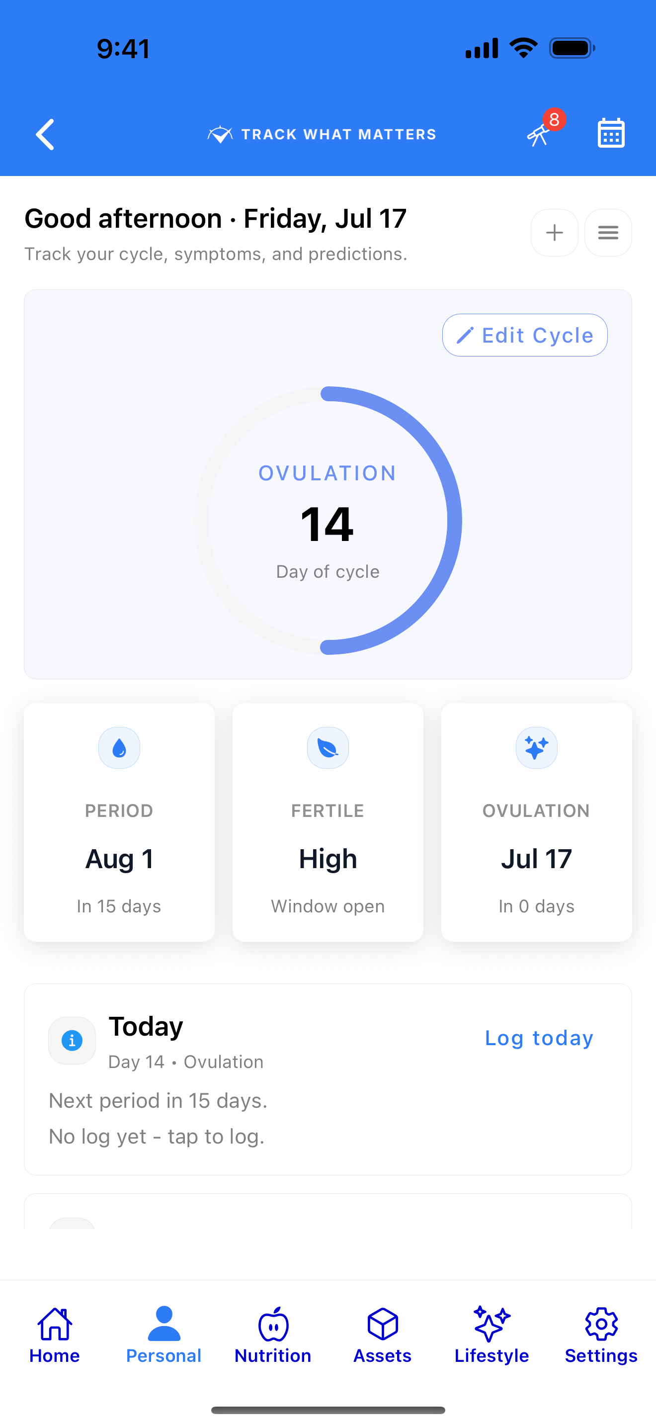 Cycle ring with period and fertile-window predictions