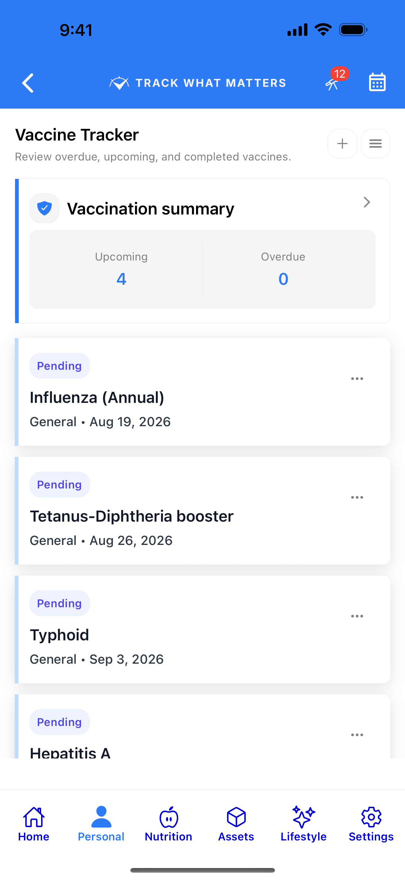 Vaccination schedule and upcoming doses